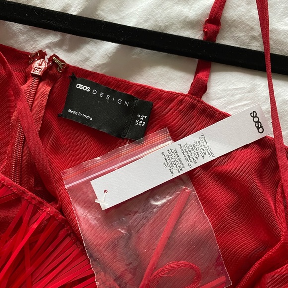 ASOS DESIGN shard detail midi dress with sheer waist detail in red - Picture 5 of 5